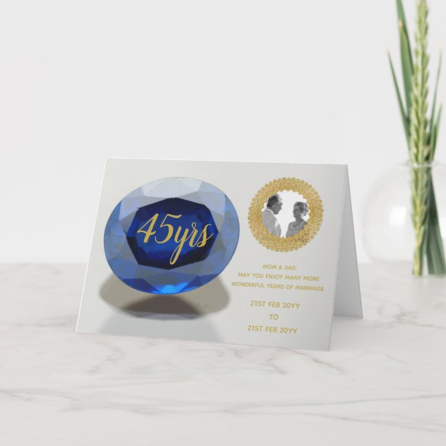 Parents 45th Wedding Anniversary Sapphire PHOTO Note Card (Front)