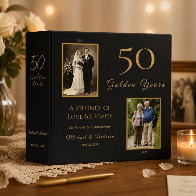 Parents 50th Anniversary Love Legacy Binder (Elegant black and gold 50th anniversary memory binder keepsake)