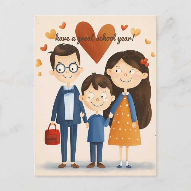 Parents and the School Kid Postcard (Front)