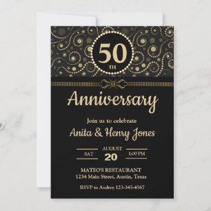 Parents Black and Gold ANY YEAR Anniversary Party Invitation