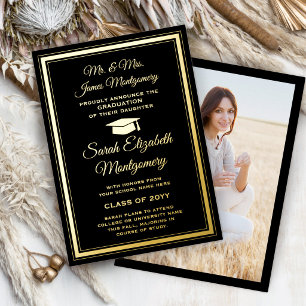 Parents Black & Foil Photo Graduation Announcement