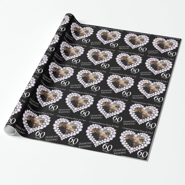 Parents diamond wedding anniversary photo black wrapping paper (Unrolled)