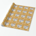Parents golden wedding anniversary photo year wrap wrapping paper<br><div class="desc">Wedding anniversary wrapping paper in golden yellow tones. Personalize this anniversary paper with your own photo and parent's name and anniversary year. Currently reads To a amazing Mom & Dad Happy Anniversary 50 years. Beautiful liquid gold effect in a heart shape printed graphics 50th Golden Wedding Anniversary wrapping paper ideal...</div>
