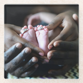 Parents Hands Holding Babies Feet Glass Coaster