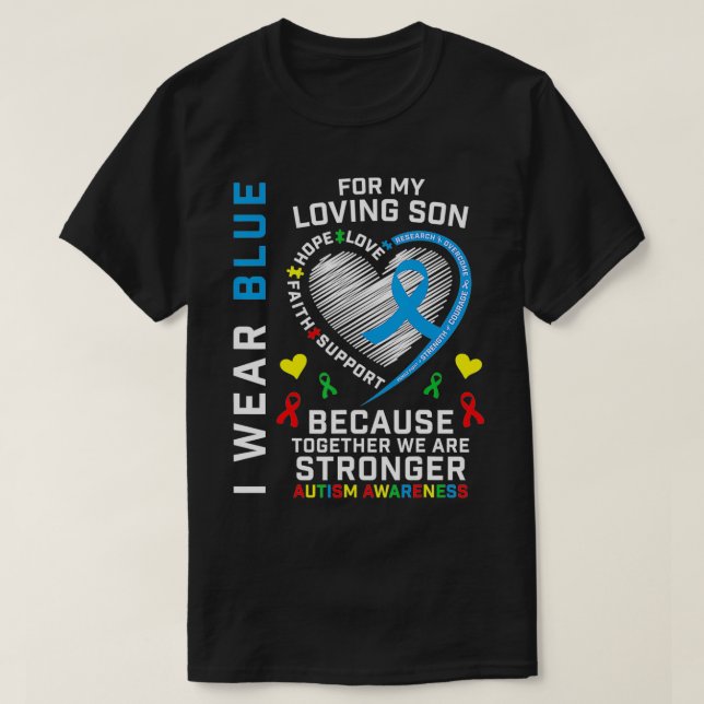 Parents Mom Dad Heart Puzzle Wear Blue Son Autism  T-Shirt (Design Front)