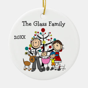 Parents, Small Boy, Baby Girl, Two Dogs Ceramic Ornament