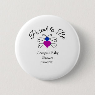 Parents to be blue pink baby shower honey bee text 2 inch round button