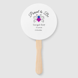 Parents to be blue pink baby shower honey bee text hand fan