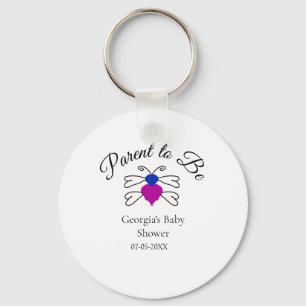 Parents to be blue pink baby shower honey bee text keychain