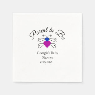 Parents to be blue pink baby shower honey bee text napkin