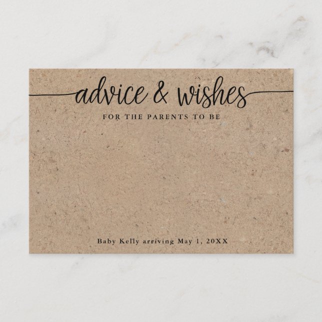 Parents to Be Rustic Kraft Wishes and Advice Cards (Front)
