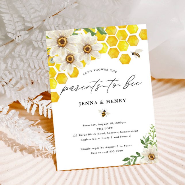 Parents to Bee, Honey Bee & Daisies Baby Shower Invitation (Creator Uploaded)