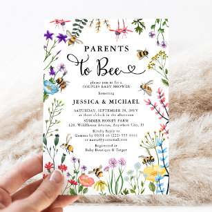 Parents to-Bee Wildflower & BumbleBee Baby Shower  Invitation