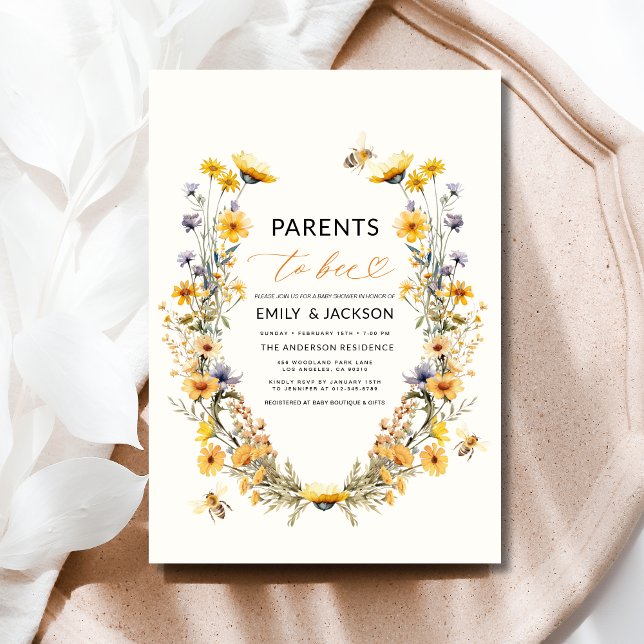Parents to Bee Wildflower Couples Baby Shower Invitation (Creator Uploaded)