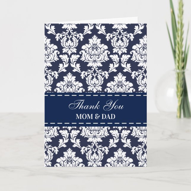 Parents Wedding Day Damask Thank You Card (Front)