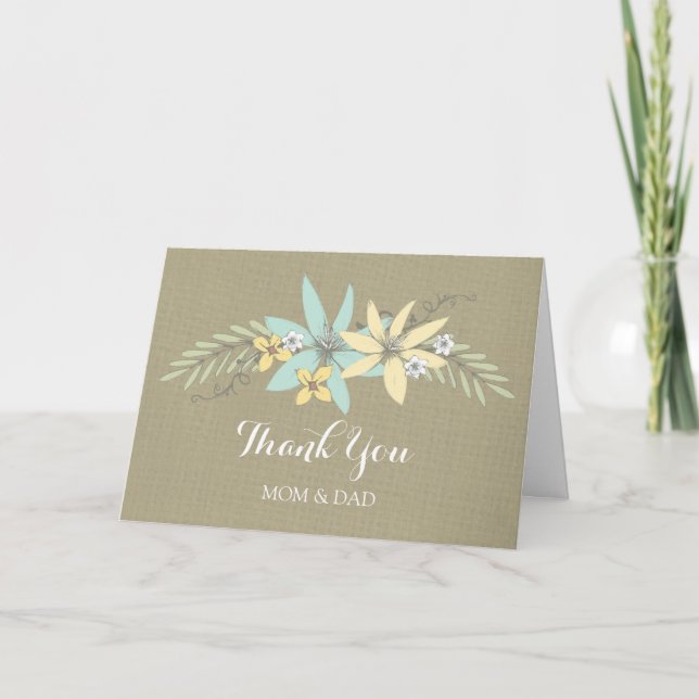 Parents Wedding Day Thank You Burlap Spring Floral (Front)