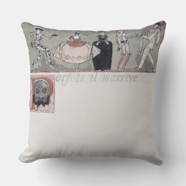 'Parfois il m'arrive' (ink and w/c on paper) Throw Pillow (Front)