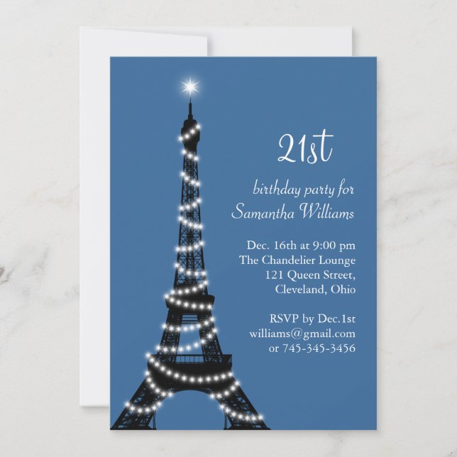 Paris 21e anniversaire Invitation en bleu (Devant)