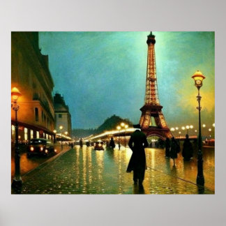 Paris a wet night interior designer poster
