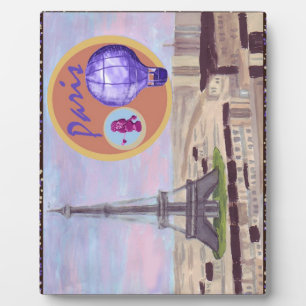 Paris Aerial Painting With Eiffel Tower, Poodle, A Plaque