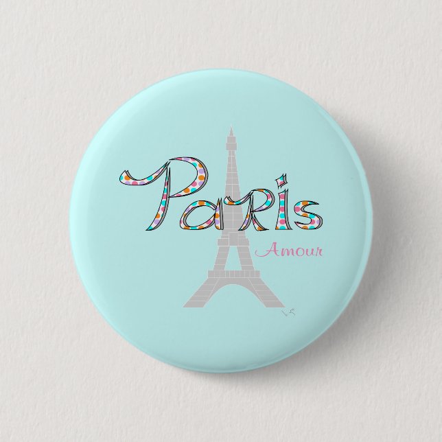 PARIS Amour with Eiffel Tower 2 Inch Round Button (Front)