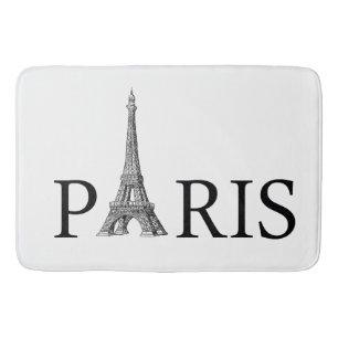 Paris and Eiffel Tower in Black and White Bath Mat
