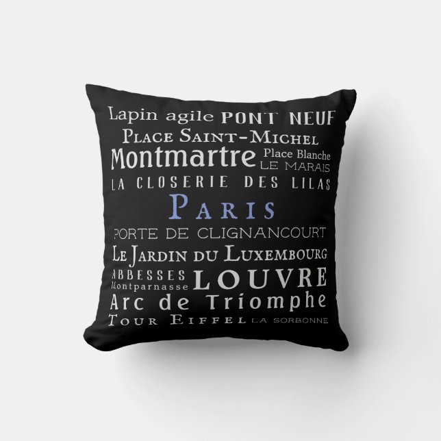 Paris and its landmarks throw pillow (Front)