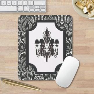 Paris art deco damask vintage black chandelier mouse pad