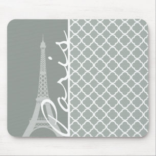Paris; Ash Grey Moroccan Quatrefoil Mouse Pad