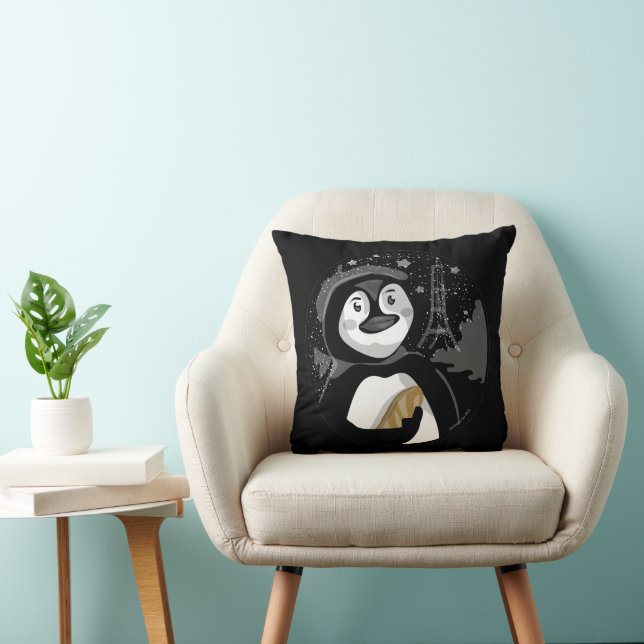 Paris at Night Penguin Throw Pillow (Chair)