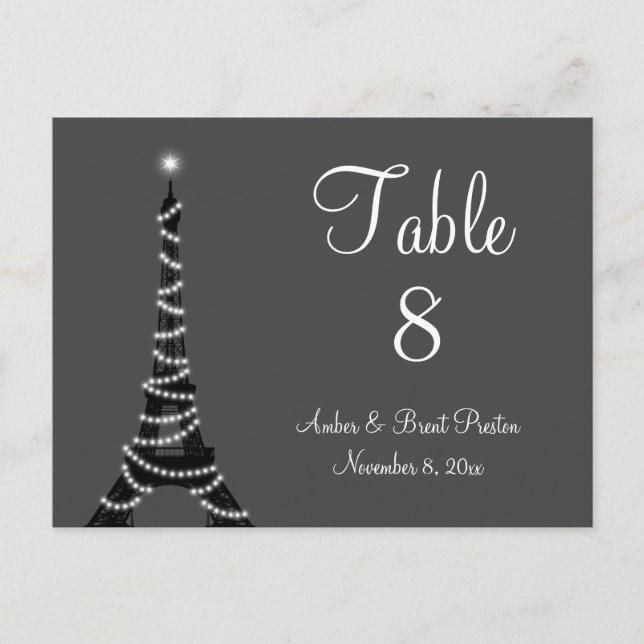 Paris at Night Table Number Postcard (Front)