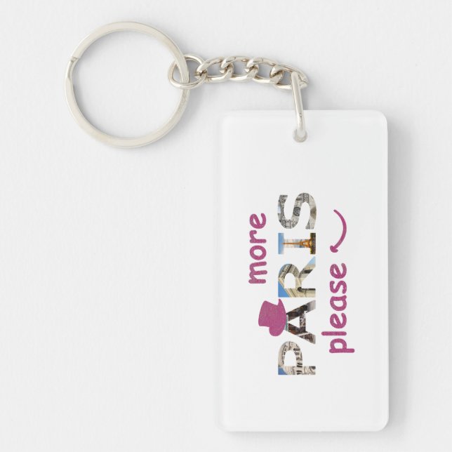 Paris Attractions More Paris Please Pink Glitter Keychain (Front)
