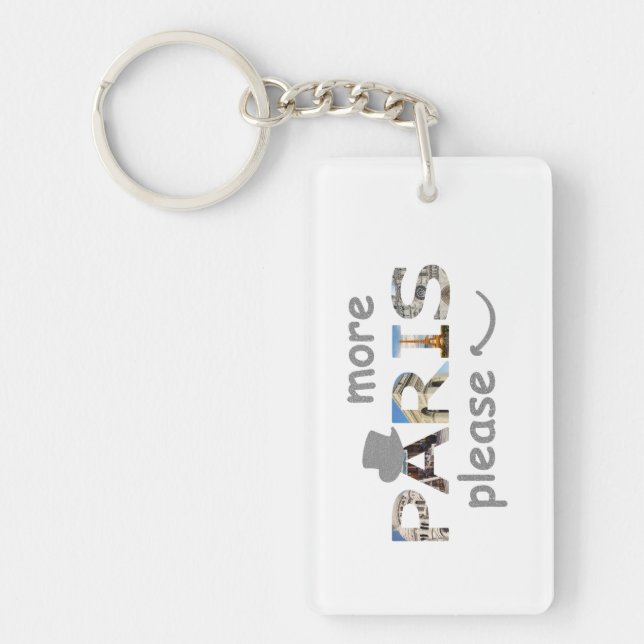 Paris Attractions More Paris Please Silver Glitter Keychain (Front)