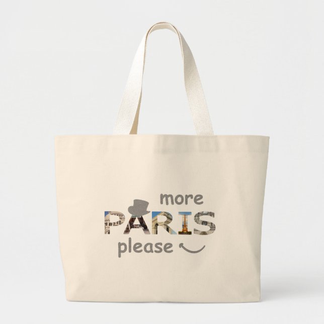 Paris Attractions More Paris Please Silver Glitter Large Tote Bag (Front)
