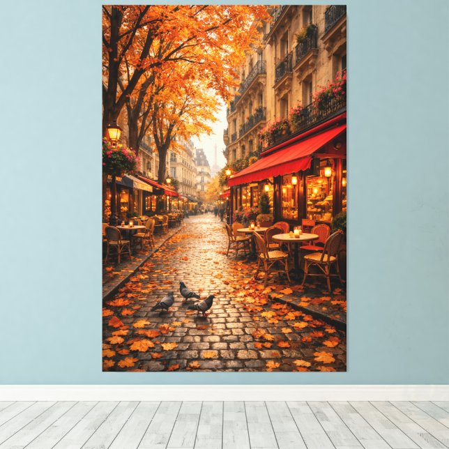 Paris Autumn Café Street – Warm Fall Canvas Art (Insitu(Wood Floor))