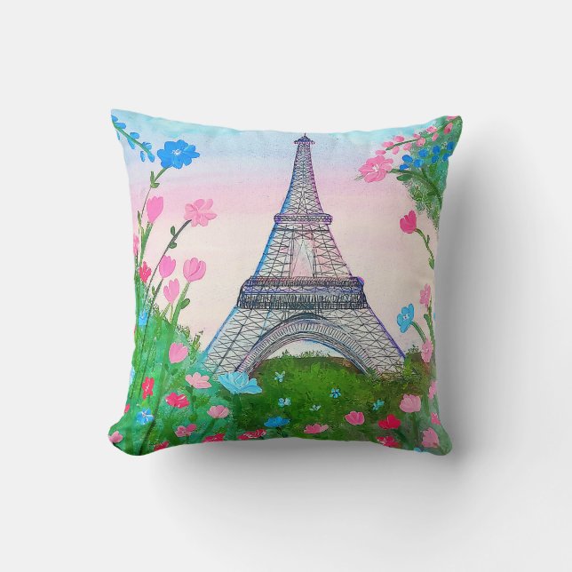 Paris azul y rosa throw pillow (Front)
