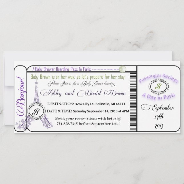 Paris Baby Shower Boarding Pass Invitation (Front)