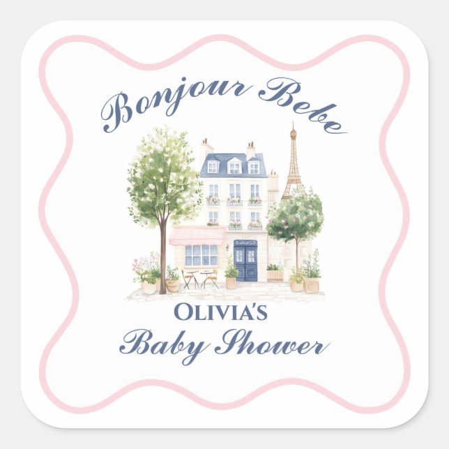 Paris Baby Shower Parisian Cafe Tea Party Square Sticker (Front)