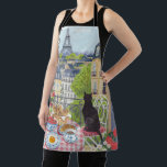 Paris Balcony Breakfast Cat Eiffel Tower Kitchen Apron<br><div class="desc">Cook and bake in charming Parisian style with this illustrated kitchen apron featuring a delightful balcony breakfast scene. A black cat sits peacefully overlooking the rooftops of Paris and the Eiffel Tower while croissants, strawberries, and coffee are set on a classic French café table. This elegant apron brings the cozy...</div>