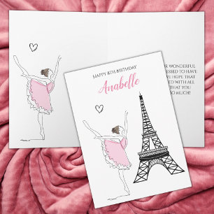 Paris Ballerina, Eiffel Tower Pink Ballet Birthday Card