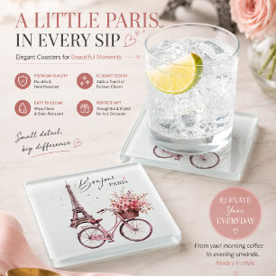 Paris Bicycle & Eiffel Tower Glass Coaster Elega