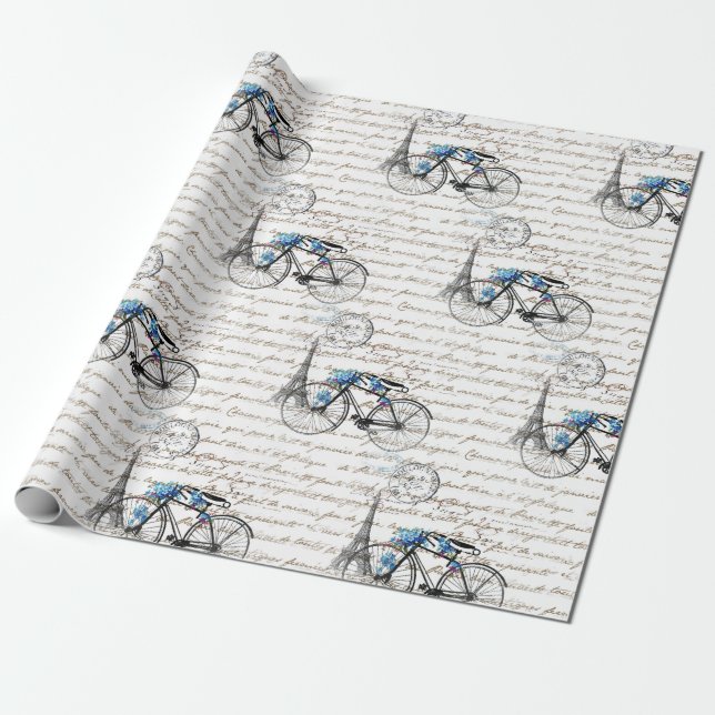 Paris Bicycle Forgetmenot Wrapping Paper (Unrolled)