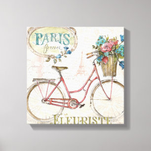 Paris Bike With Flowers In Front Canvas Print