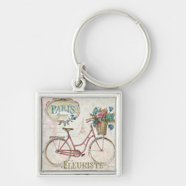 Paris Bike With Flowers In Front Keychain (Front)