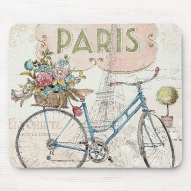 Paris Bike With Flowers Mouse Pad (Front)