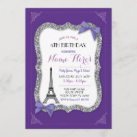 Paris Birthday Girl's Purple Eiffel Tower Invite