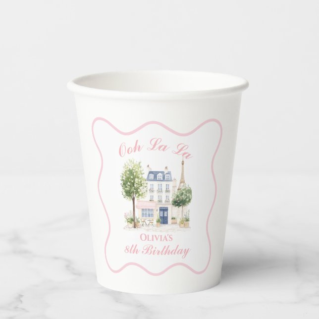 Paris Birthday Parisian Cafe Tea Party Paper Cups (Front)