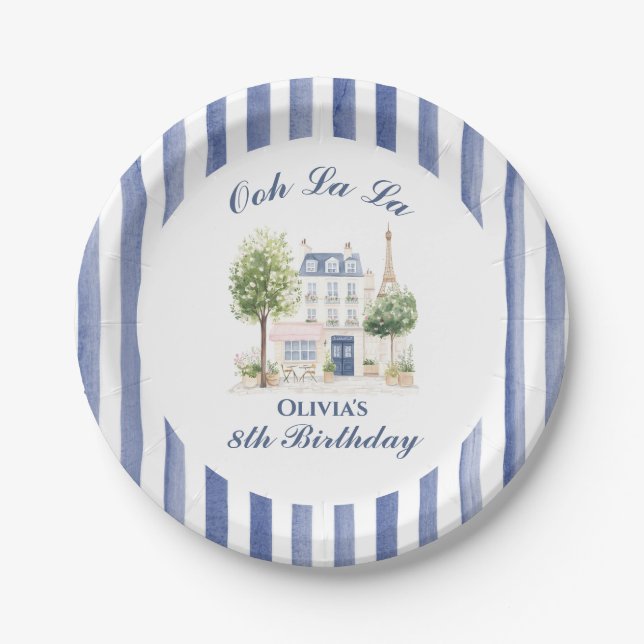 Paris Birthday Parisian Cafe Tea Party Paper Plate (Front)