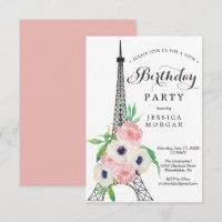 Paris Birthday Party Invitation Card Eiffel Tower