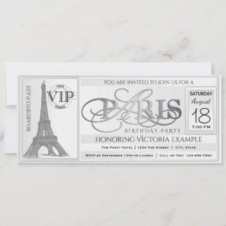 Paris Birthday Party Ticket Invitation